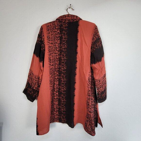Habitat Womens Orange & Black Tunic Jacket Medium Button Front Asymmetrical Hem - Picture 2 of 9